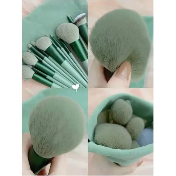 13pcs Green Makeup Brush Set Women's Makeup Goat Hair Tools Professional - Picture 5 of 9